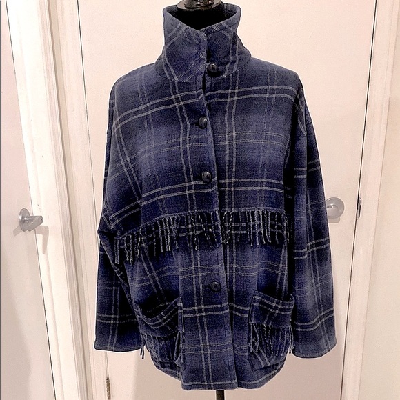 Collections Internationale Jackets & Blazers - Collections Internationale Fringed women’s Blue Plaid Blazer/Jacket Size Large